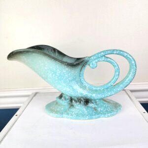 Hull USA Vintage Cornucopia Aqua and Grey Speckled